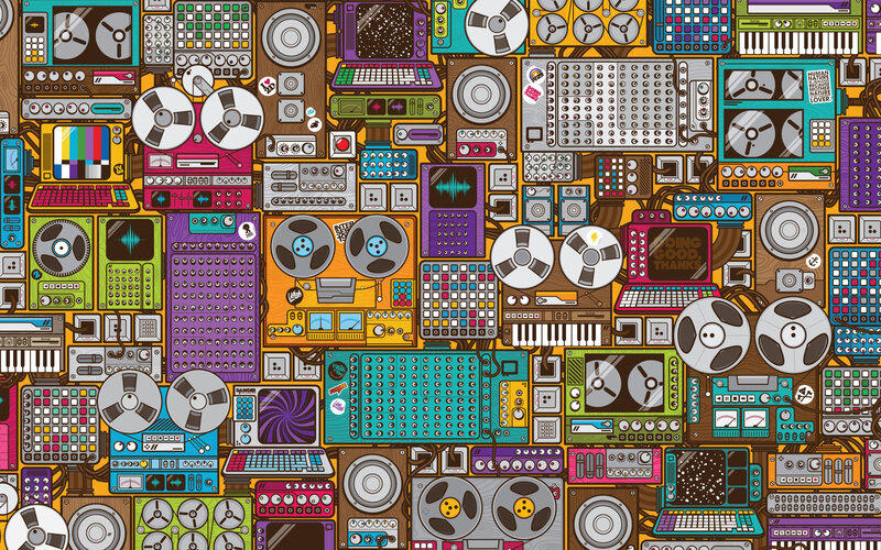 music equipment collage