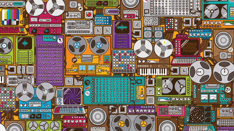 music equipment collage