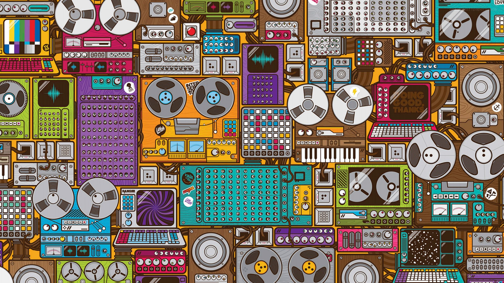 music equipment collage