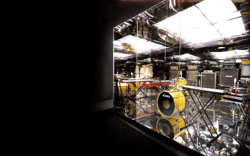 Music equipment in mirrored room