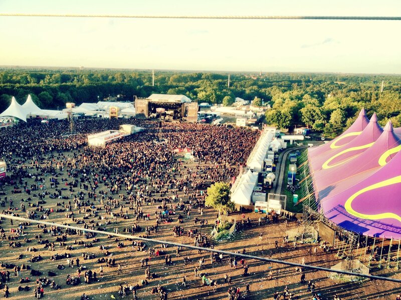 Music festival crowd from above