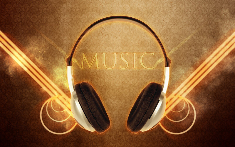 Music headphones with golden light