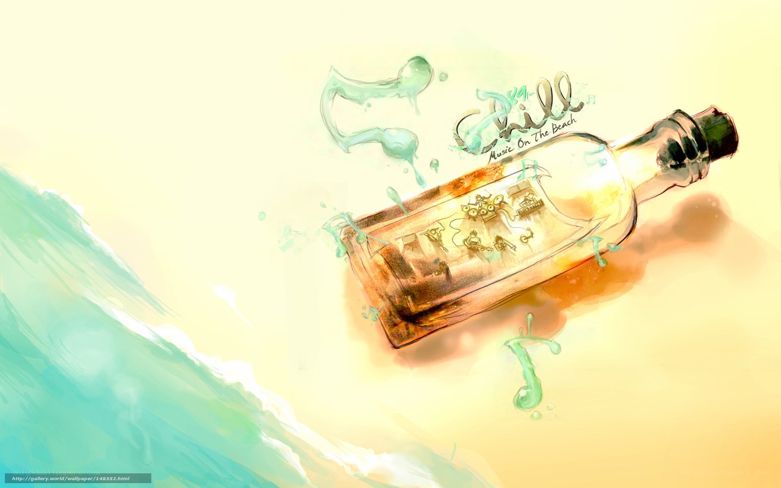 Music in a bottle on the beach