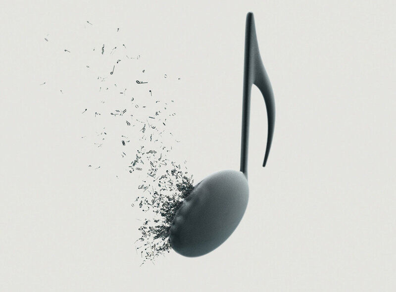 Music note disintegrating