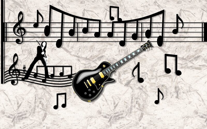 music notes and guitar