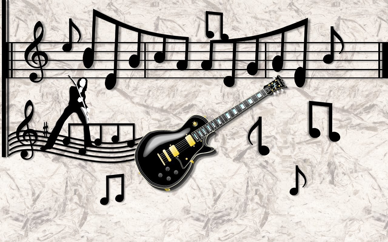 music notes and guitar