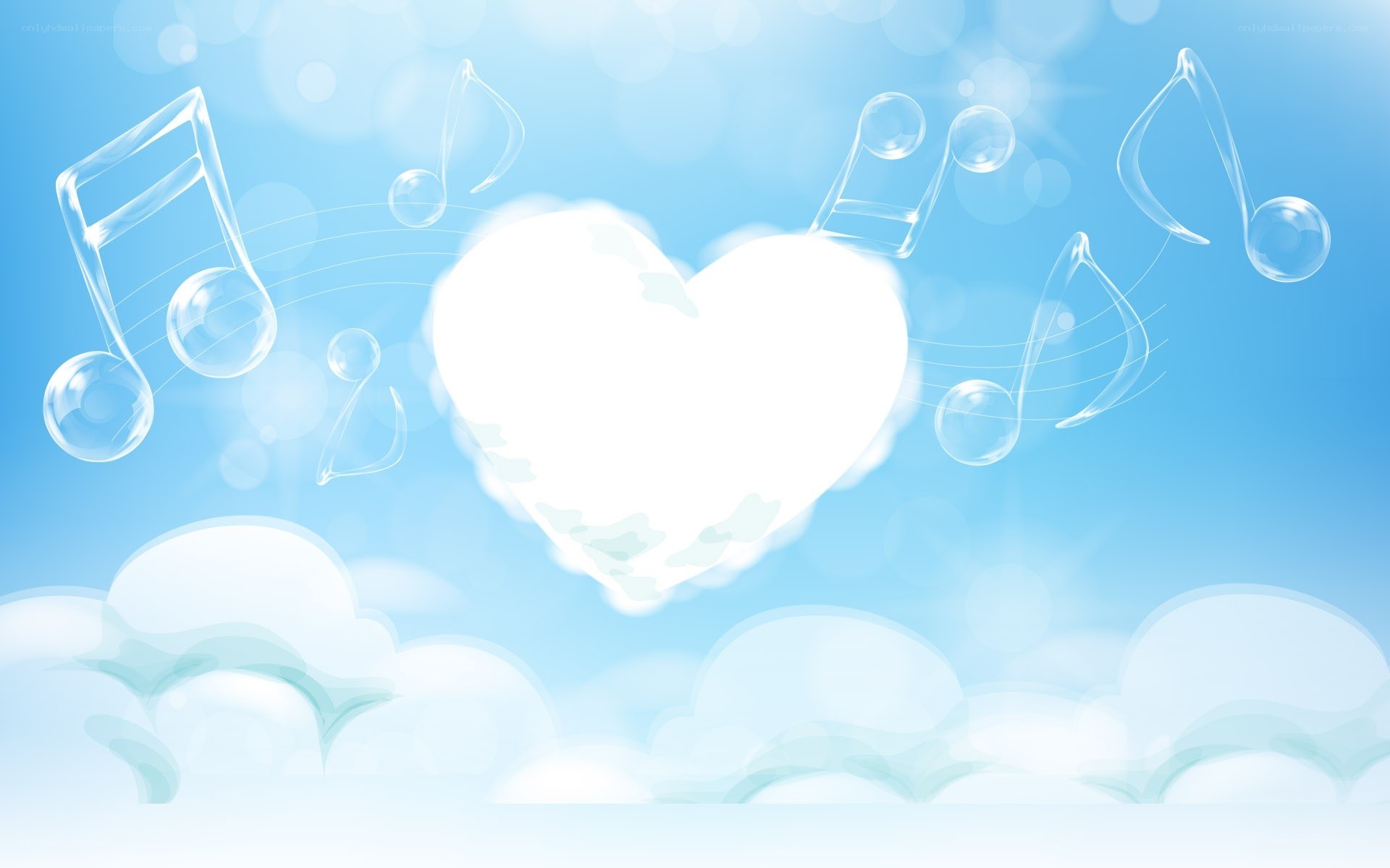music notes and heart in sky