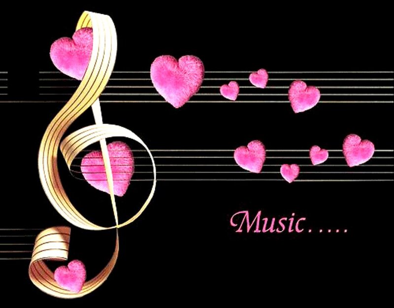 Music Notes and Hearts — Black