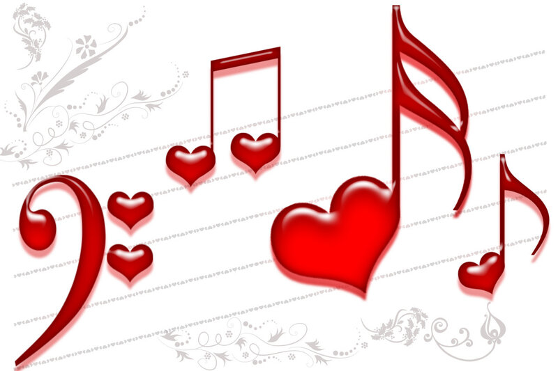 music notes and hearts