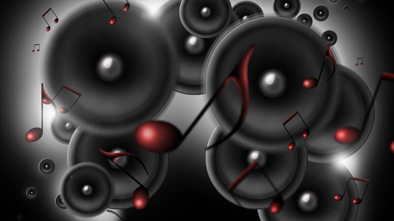 music notes and speakers