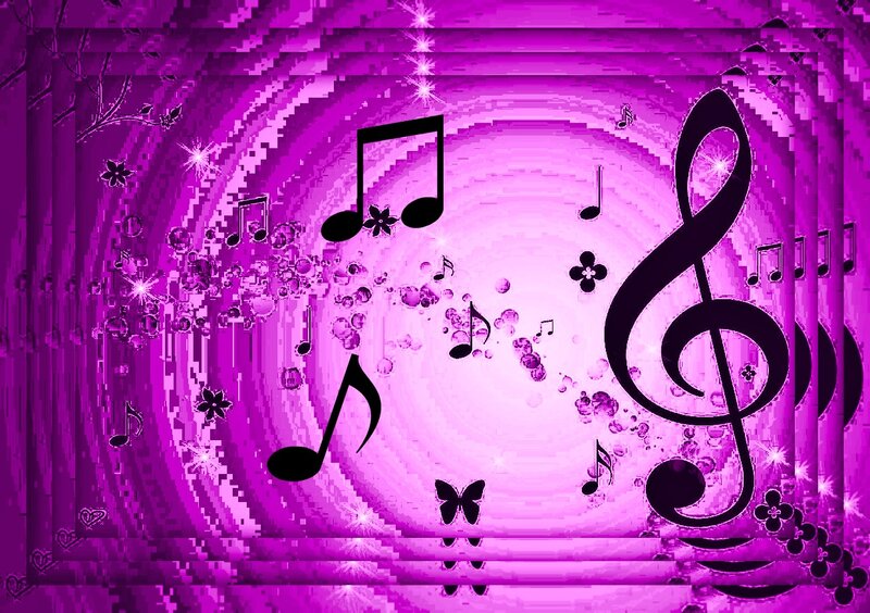 Music Notes and Treble Clef — Purple