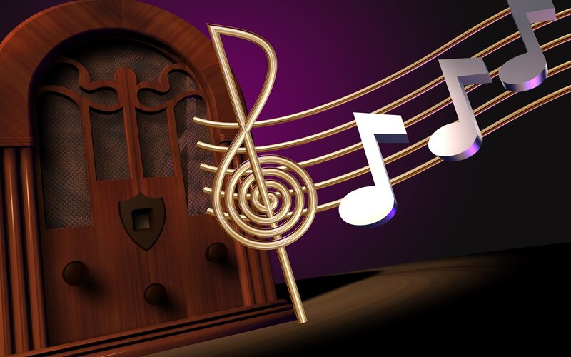 Music notes and vintage radio