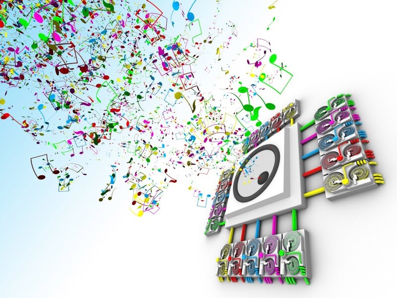 music notes explosion from speaker