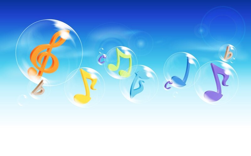 Music Notes in Bubbles — Blue, Playful