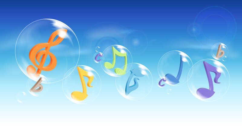 Music Notes in Bubbles — Blue