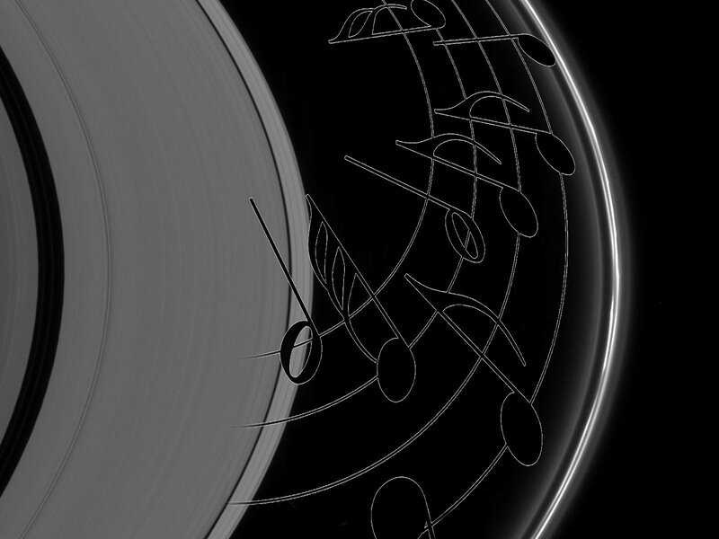 Music notes on a planet
