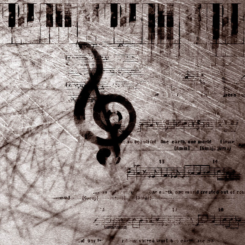 Music notes on piano keys