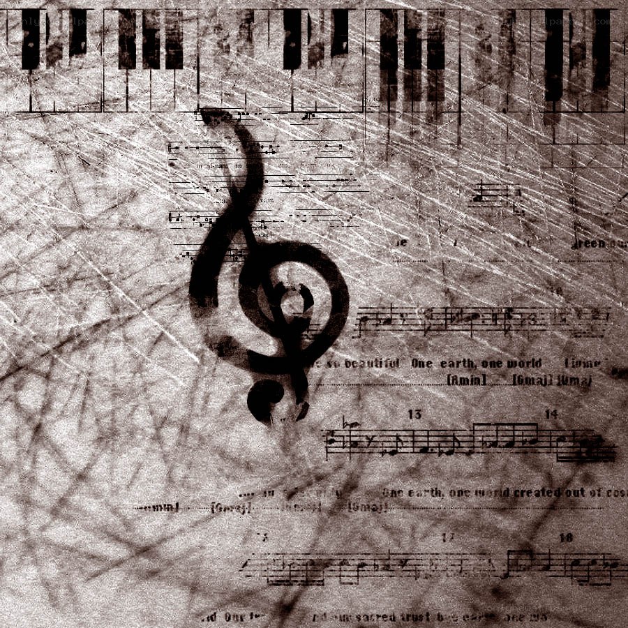 Music notes on piano keys
