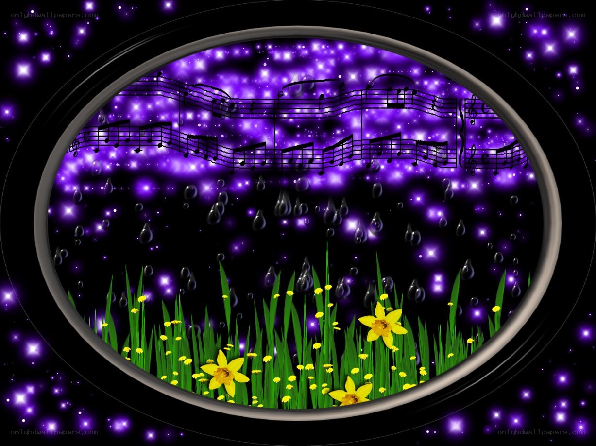 Music notes over a starry field