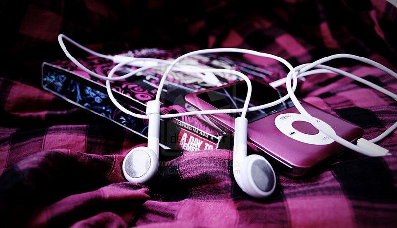 Music player on plaid fabric