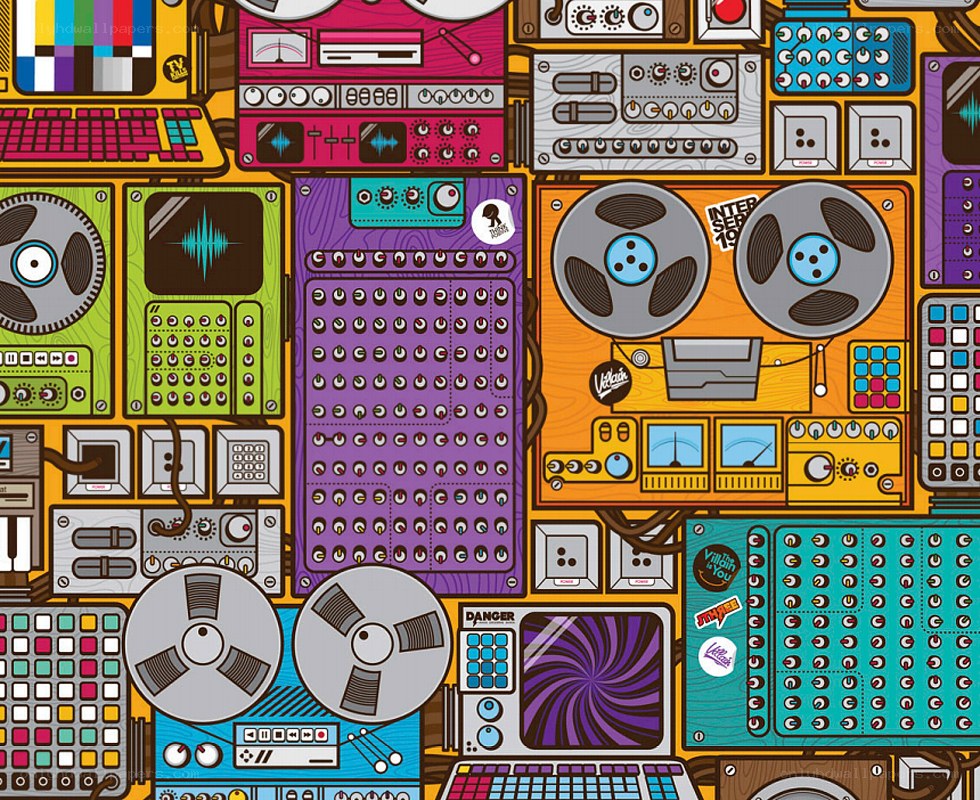 music production equipment collage
