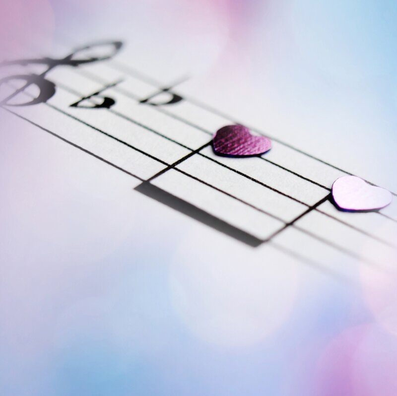 Music Sheet with Hearts — Purple