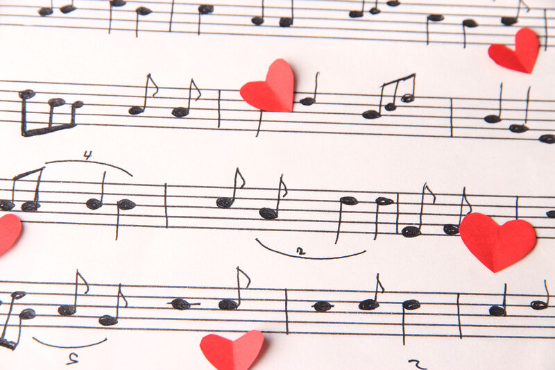 Music Sheet with Hearts — White, Romantic