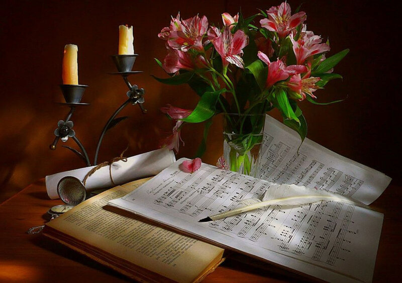 Music Sheets and Flowers
