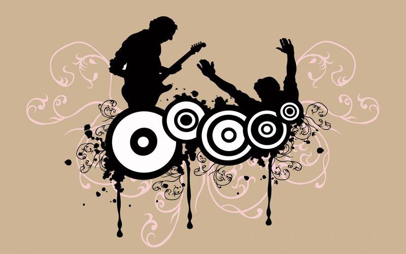 music silhouettes with vinyl records