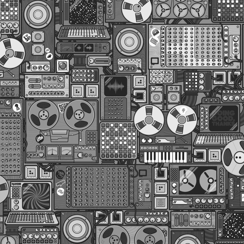 music studio equipment collage