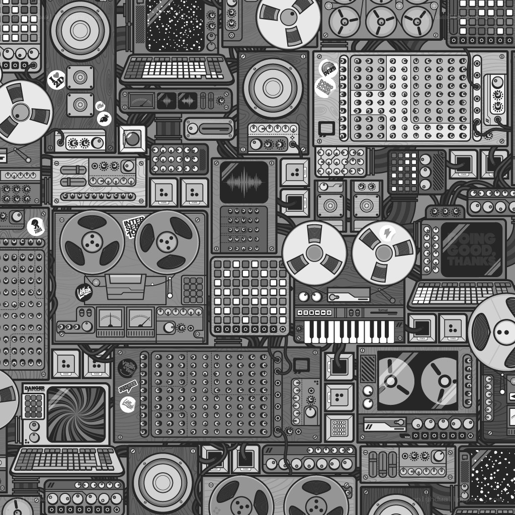 music studio equipment collage