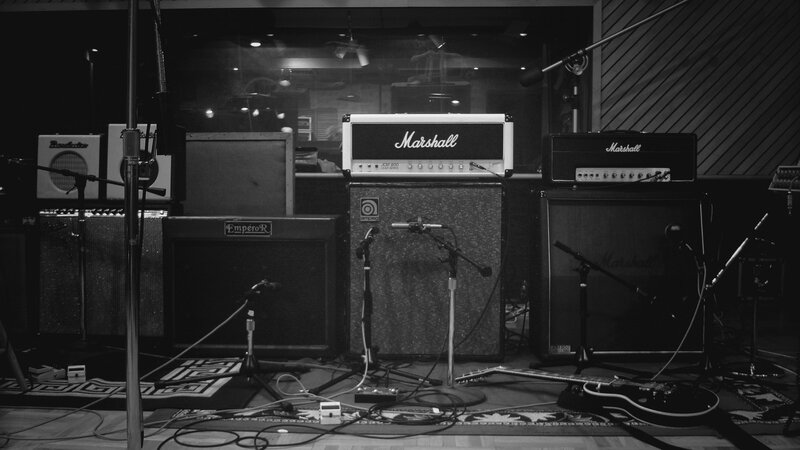 music studio with amplifiers