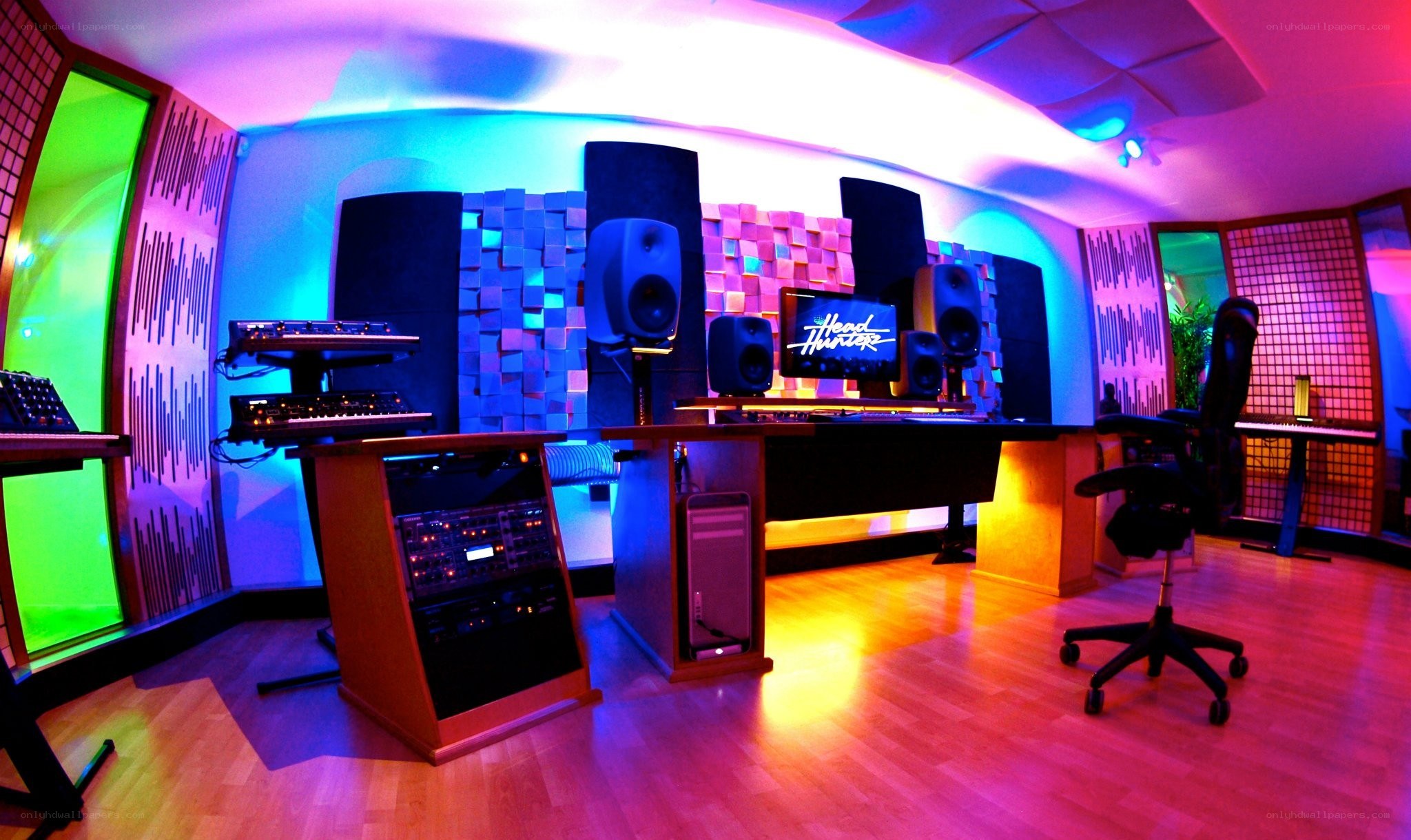 music studio with colorful lighting
