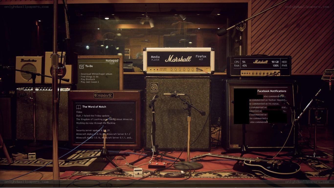 Music studio with digital overlays