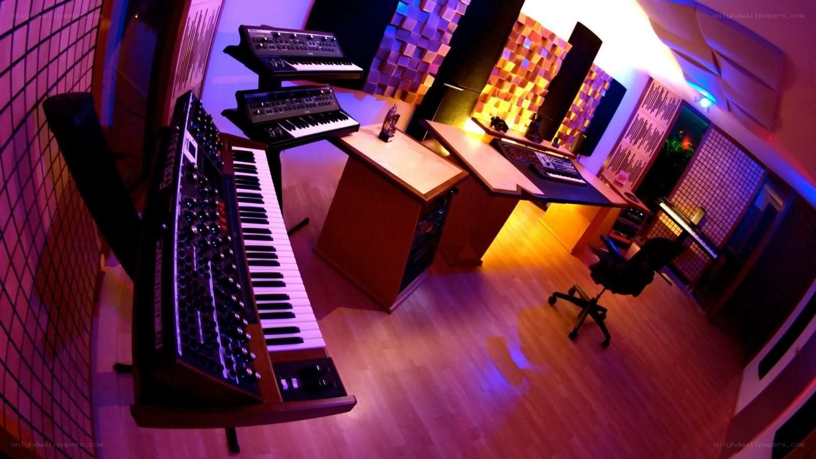 music studio with keyboards