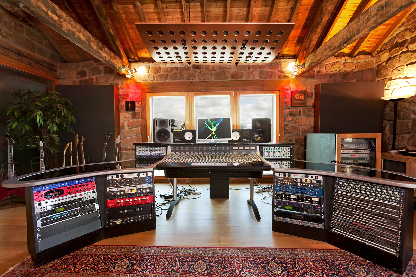 music studio with mixing console