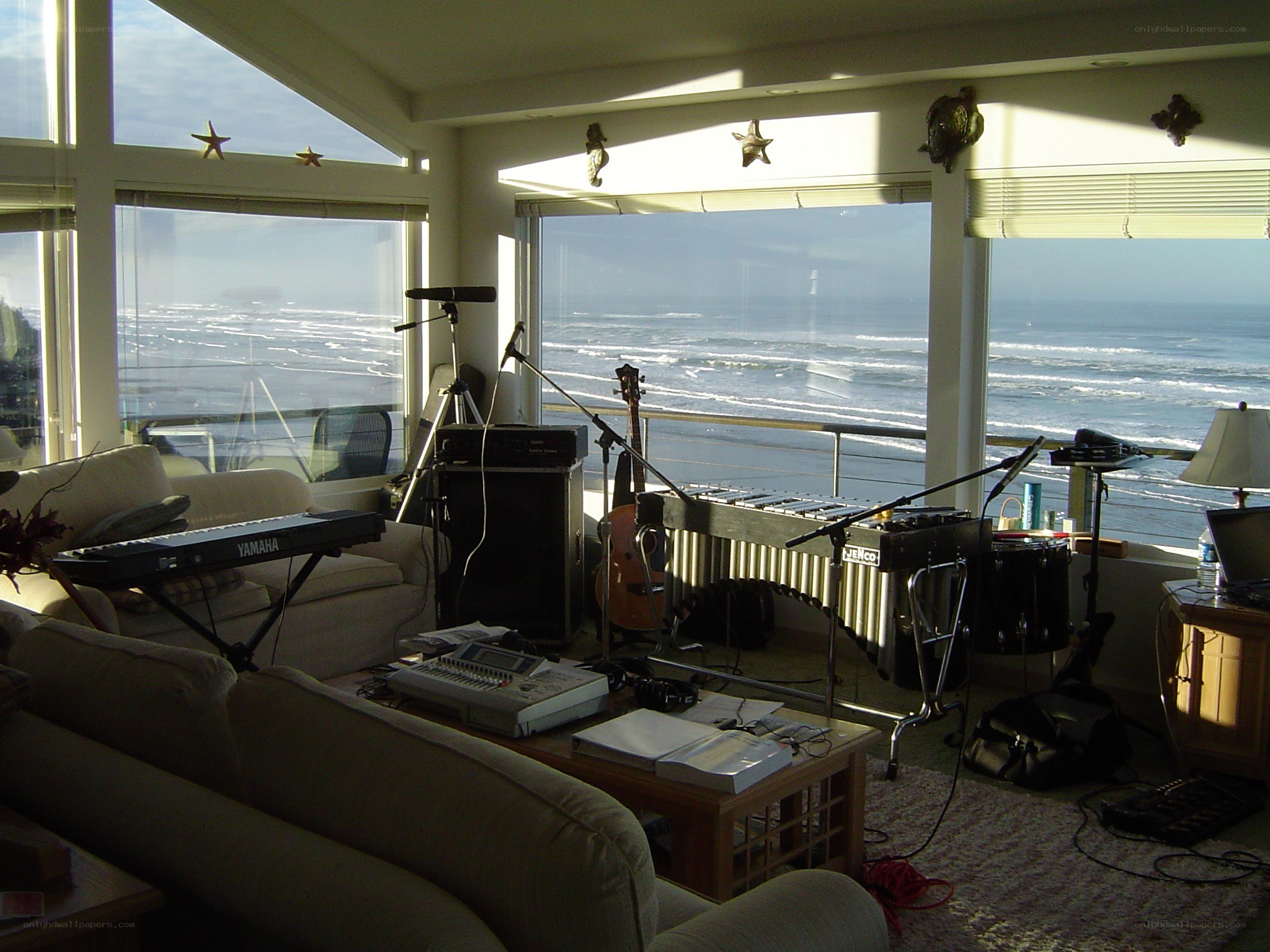 Music studio with ocean view