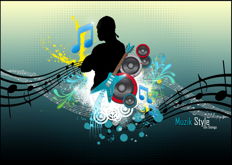 Music style with guitar and notes