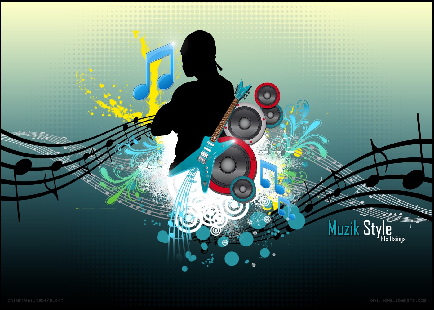 Music style with guitar and notes