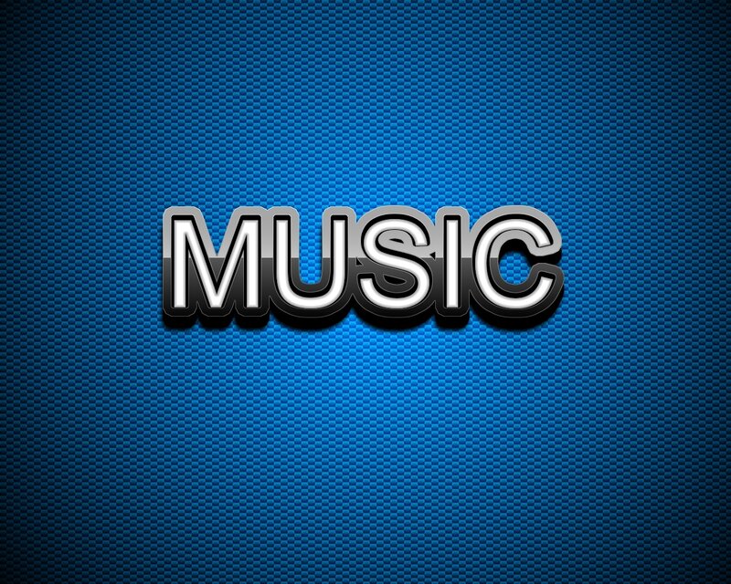Music text on blue background