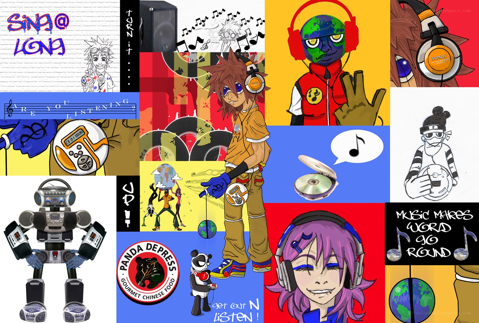 Music-themed digital art collage