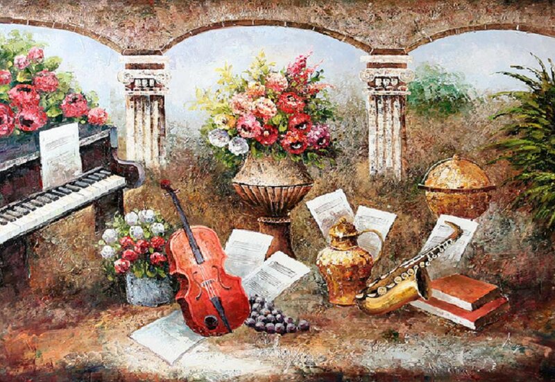 Musical Instruments and Flowers