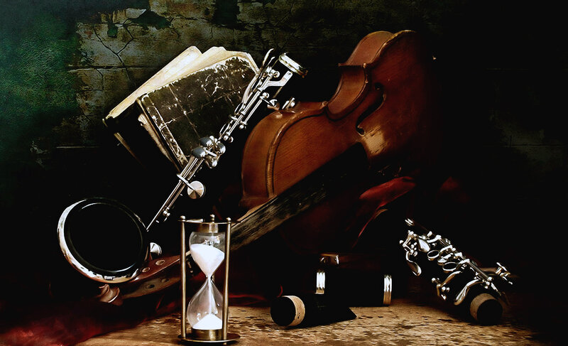 Musical Instruments and Hourglass