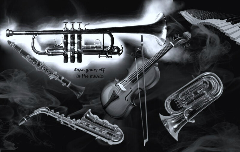 Musical Instruments Collage — Black
