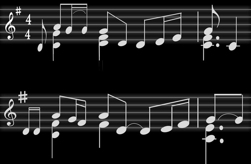 musical notation on black background