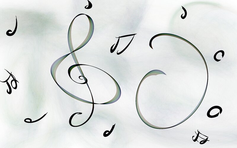 Musical Notes and Clef — White