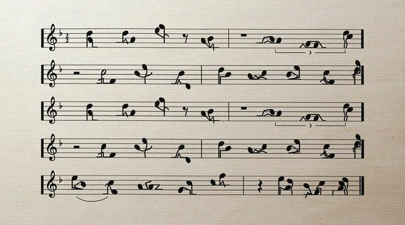musical notes as stick figures
