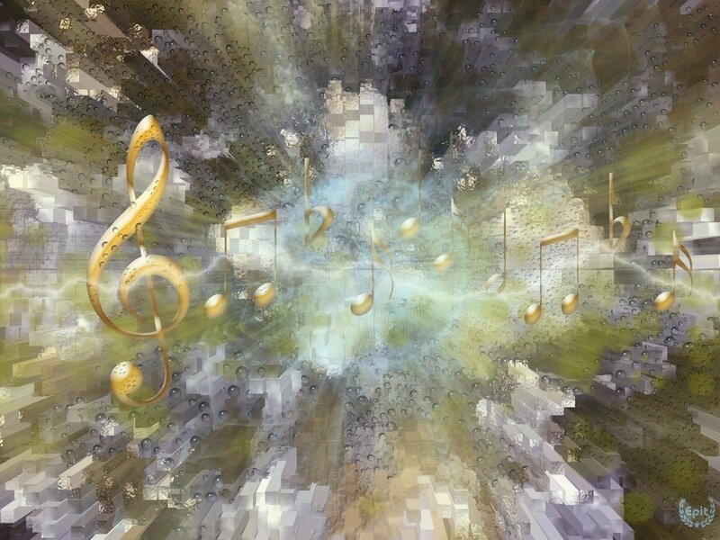 Musical notes in abstract space