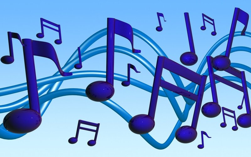 musical notes on blue waves