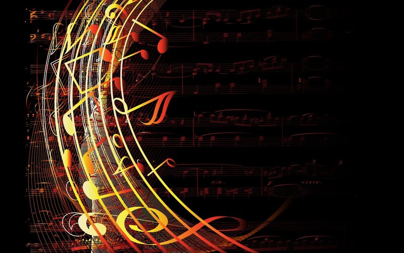 Musical Notes on Sheet Music — Black, Dynamic
